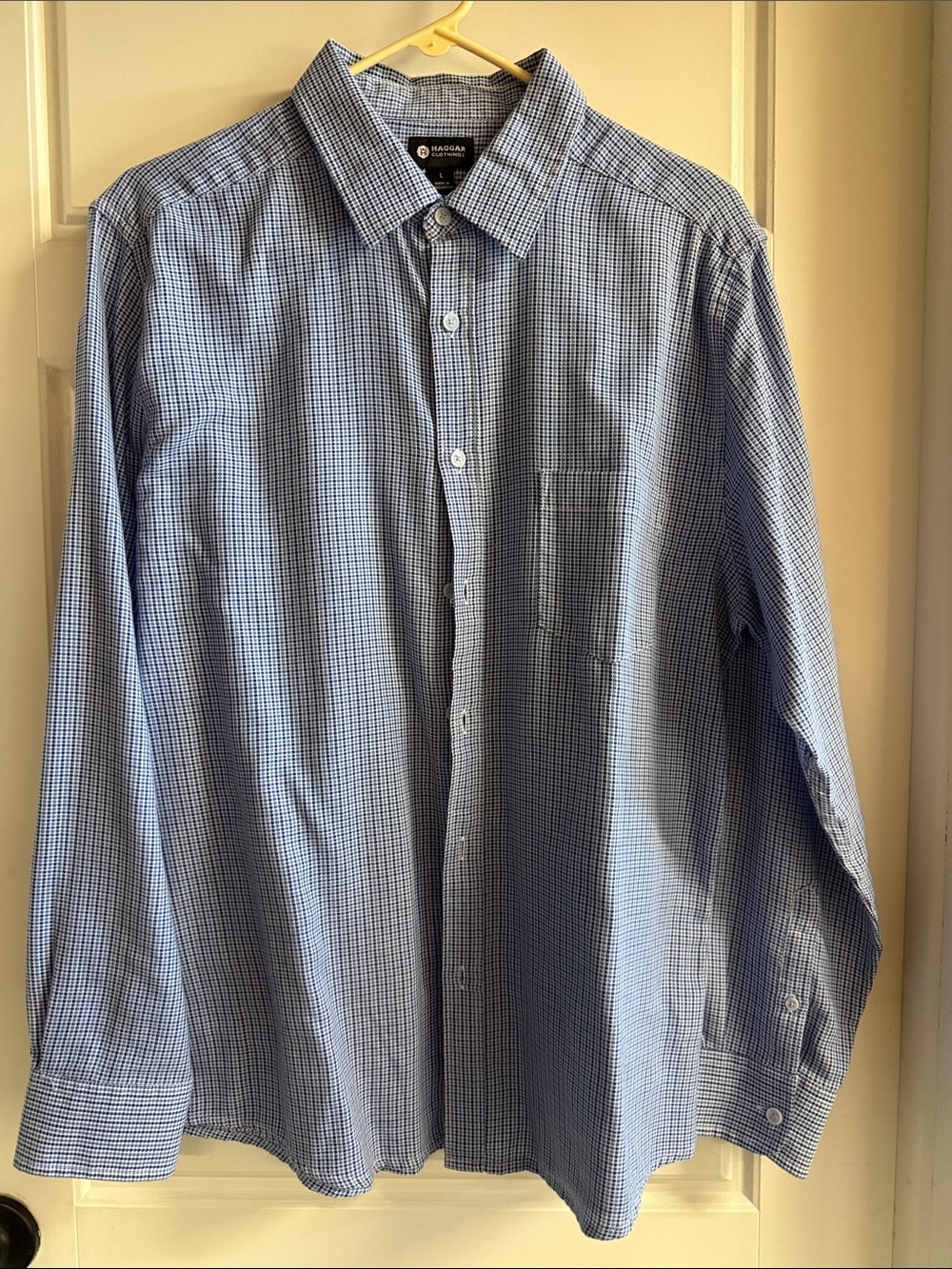 Haggar Blue and White Micro-Check Dress Shirt
